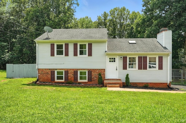 2824 Hawkins Mill Rd, Lynchburg, VA 24502 - tri-level home with a chimney, a shingled roof, and entry steps