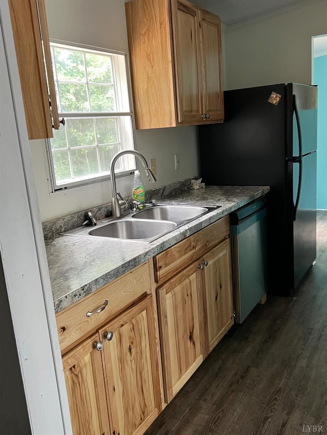 12440 E Gretna Rd, Gretna, VA 24557 - kitchen featuring dishwasher, dark wood-type flooring, and light brown cabinetry
