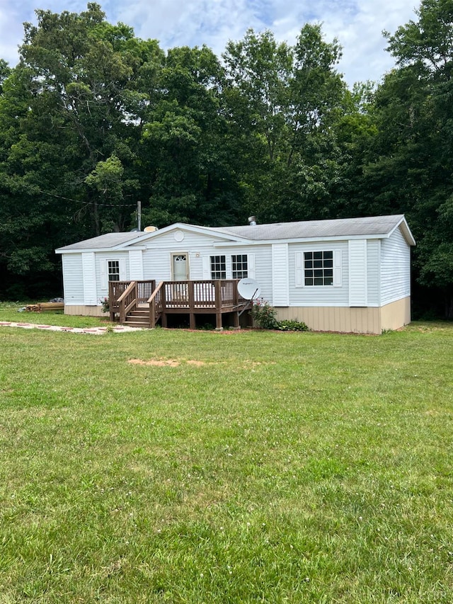 12440 E Gretna Rd, Gretna, VA 24557 - manufactured / mobile home featuring a wooden deck and a front lawn