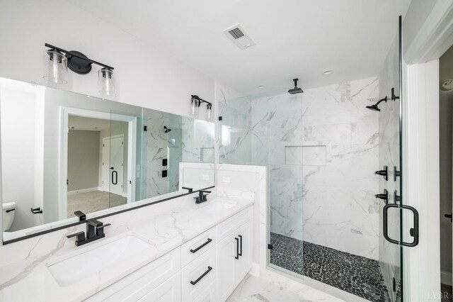 87 S Westyn Loop, Forest, VA 24551 - full bathroom with marble look tiles, a marble finish shower, and double vanity