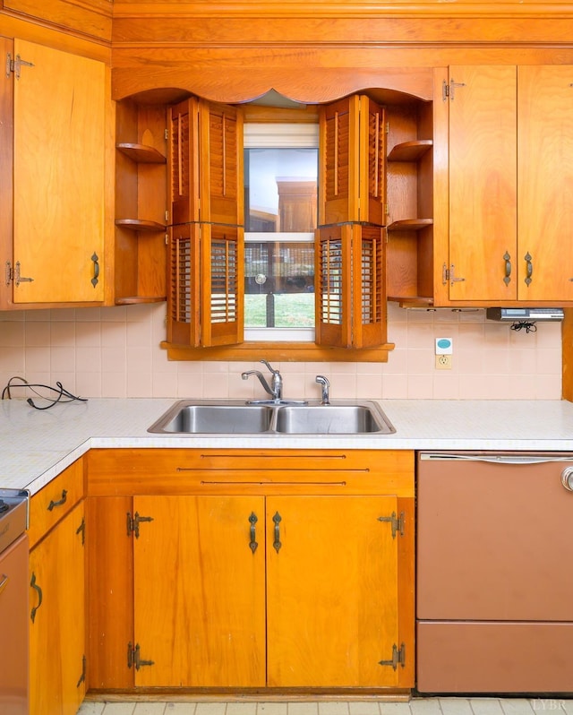 625 Sherman Dr, Lynchburg, VA 24502 - kitchen with open shelves, dishwashing machine, and light countertops
