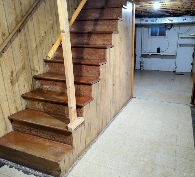 625 Sherman Dr, Lynchburg, VA 24502 - stairs featuring wooden walls and tile patterned floors
