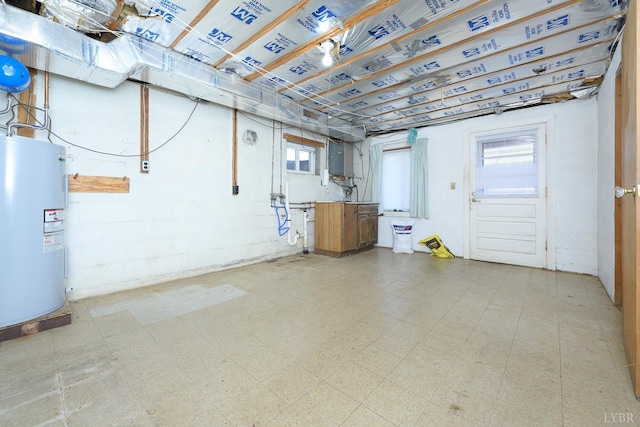 625 Sherman Dr, Lynchburg, VA 24502 - basement with electric water heater, plenty of natural light, tile patterned floors, and electric panel