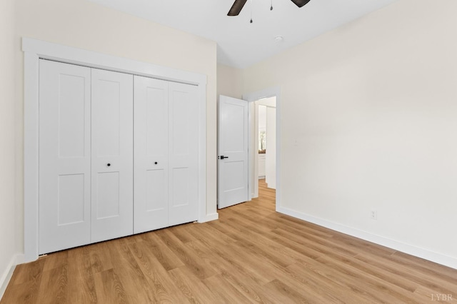 7 Hickory Cove Ln, Moneta, VA 24121 - unfurnished bedroom featuring light wood finished floors, a closet, and a ceiling fan