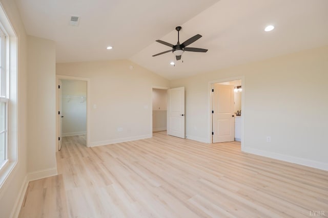 1016 Misty Mountain Rd, Lynchburg, VA 24502 - unfurnished bedroom featuring light wood-style floors, a spacious closet, lofted ceiling, ceiling fan, and recessed lighting