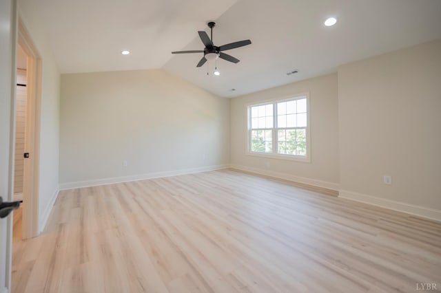 1016 Misty Mountain Rd, Lynchburg, VA 24502 - unfurnished room featuring lofted ceiling, ceiling fan, light wood-style floors, and recessed lighting