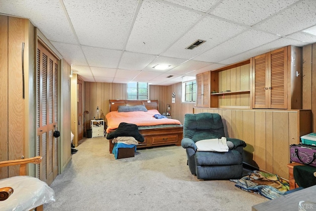 7131 Meadowbrook Rd, Lynchburg, VA 24502 - carpeted bedroom with wood walls and a drop ceiling