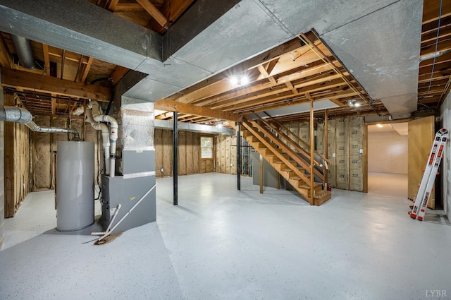 104 Overlink Ct, Lynchburg, VA 24503 - basement with water heater, heating unit, and stairway