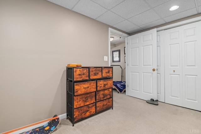 701 Goose Ridge Dr, Forest, VA 24551 - bedroom with light colored carpet, a closet, recessed lighting, and a drop ceiling