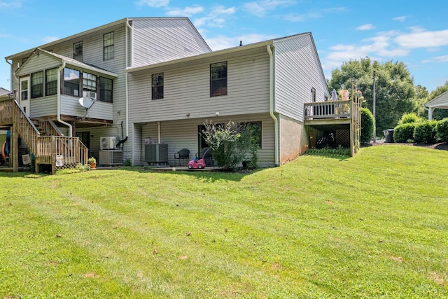 701 Goose Ridge Dr, Forest, VA 24551 - rear view of property with a sunroom, a lawn, stairway, and a deck