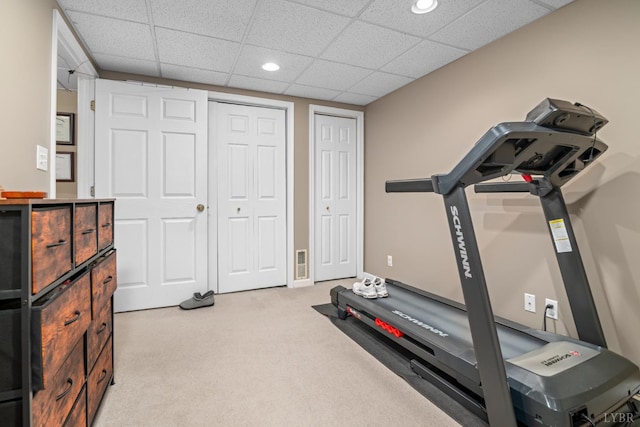 701 Goose Ridge Dr, Forest, VA 24551 - exercise area featuring carpet, recessed lighting, and a paneled ceiling