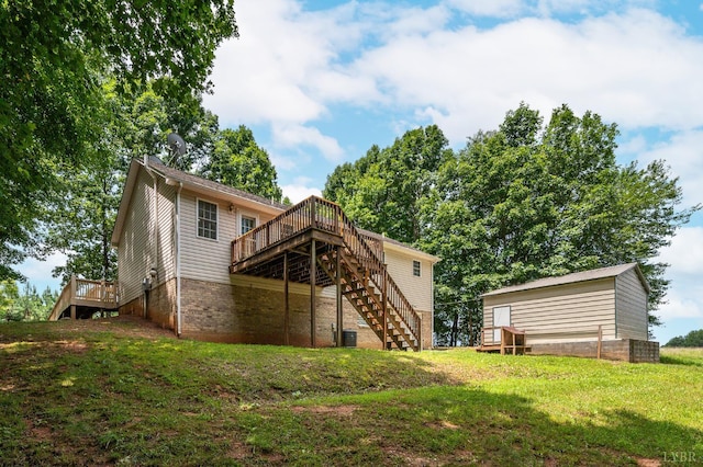 1279 Buck Creek Rd, Appomattox, VA 24522 - rear view of property with stairway, a deck, and a lawn