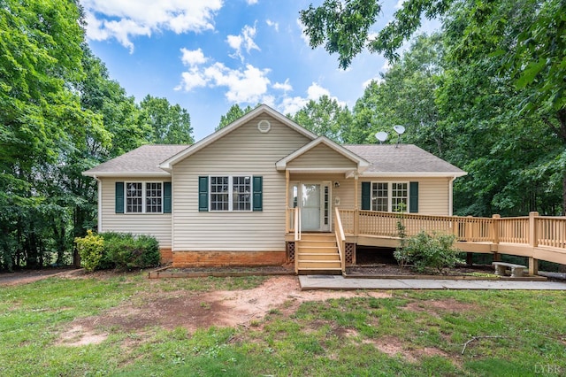 1279 Buck Creek Rd, Appomattox, VA 24522 - view of front of property with a deck, roof with shingles, and a front yard