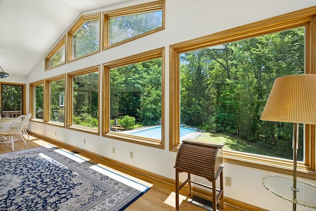 239 Briarcliff Ln, Madison Heights, VA 24572 - sunroom / solarium with vaulted ceiling and wood finished floors