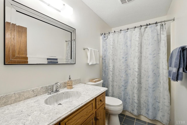 239 Briarcliff Ln, Madison Heights, VA 24572 - full bath with vanity, a textured ceiling, tile patterned floors, and a shower with curtain