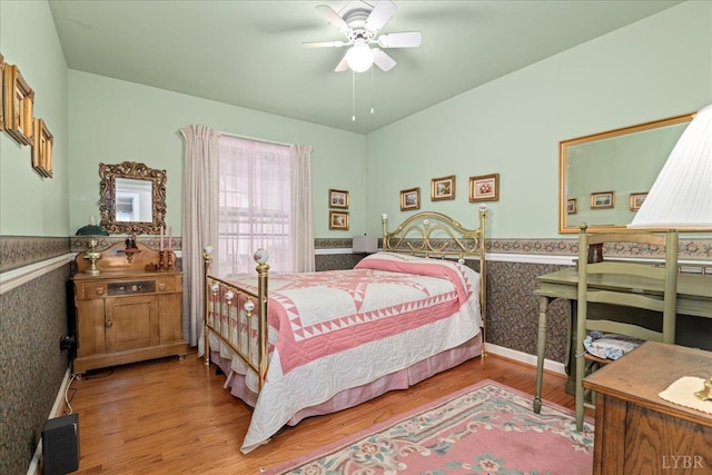 126 Arrowhead, Lynchburg, VA 24502 - bedroom featuring wood finished floors, wainscoting, and ceiling fan