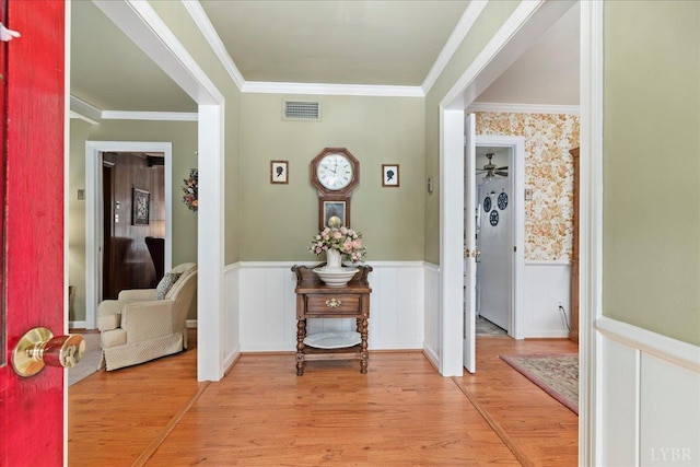 126 Arrowhead, Lynchburg, VA 24502 - corridor featuring wainscoting, light wood-type flooring, and crown molding