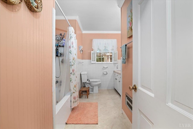 126 Arrowhead, Lynchburg, VA 24502 - bathroom with tile walls, shower / bath combo, vanity, and crown molding