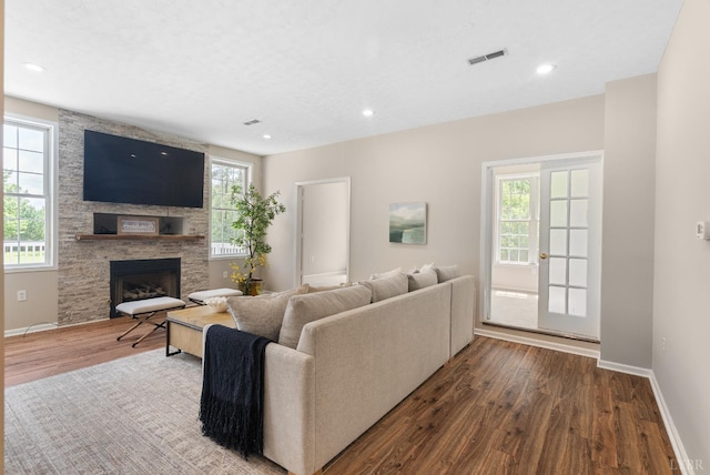 1505 Chestnut Grove Rd, Appomattox, VA 24522 - living area featuring wood finished floors, a fireplace, and recessed lighting