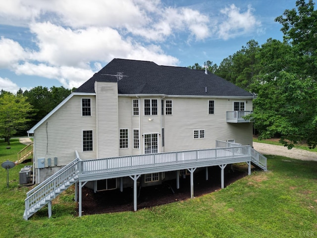 1505 Chestnut Grove Rd, Appomattox, VA 24522 - rear view of house with stairs, a lawn, and a deck