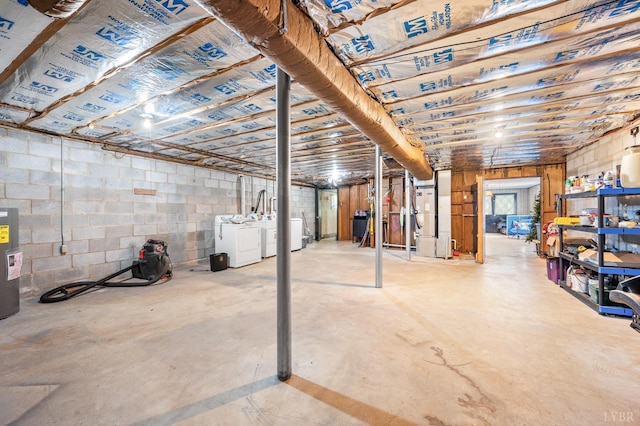 201 Windsor Rd, Lynchburg, VA 24502 - unfinished below grade area with separate washer and dryer, heating unit, concrete block wall, and water heater