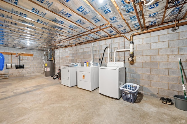 201 Windsor Rd, Lynchburg, VA 24502 - unfinished basement featuring separate washer and dryer, water heater, and concrete block wall