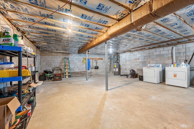 201 Windsor Rd, Lynchburg, VA 24502 - unfinished below grade area with electric water heater, washing machine and clothes dryer, and concrete block wall