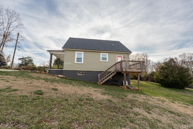 3040 Forest Hills Cir, Lynchburg, VA 24501 - rear view of property featuring stairway, a yard, and a wooden deck