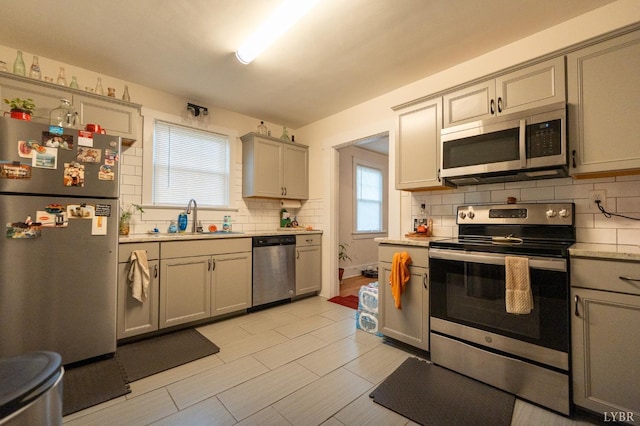 3040 Forest Hills Cir, Lynchburg, VA 24501 - kitchen with stainless steel appliances, backsplash, and gray cabinets