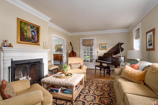 1517 Linden Ave, Lynchburg, VA 24503 - living area with ornamental molding, wood finished floors, and a fireplace