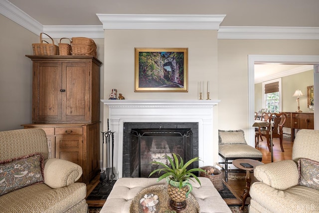 1517 Linden Ave, Lynchburg, VA 24503 - living room featuring ornamental molding, wood finished floors, and a fireplace