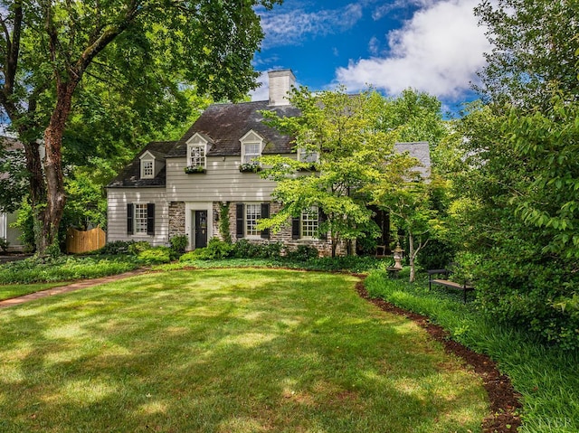 1517 Linden Ave, Lynchburg, VA 24503 - cape cod-style house featuring a front yard, a chimney, and stone siding