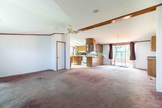 7026 Midway Rd, Phenix, VA 23959 - unfurnished living room with light carpet, ceiling fan, and a textured ceiling