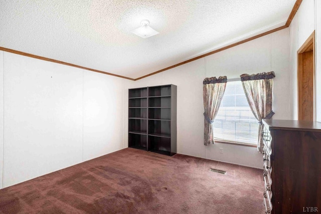 7026 Midway Rd, Phenix, VA 23959 - unfurnished room featuring ornamental molding, carpet flooring, a textured ceiling, and vaulted ceiling