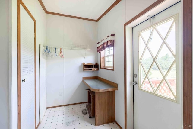7026 Midway Rd, Phenix, VA 23959 - doorway to outside featuring ornamental molding and light flooring