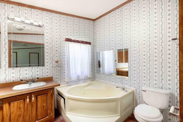 7026 Midway Rd, Phenix, VA 23959 - full bath with crown molding, a jetted tub, wallpapered walls, and vanity