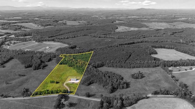 1433 Piney Mountain Rd, Appomattox, VA 24522 - aerial view of property and surrounding area with property parcel outlined and a mountain backdrop
