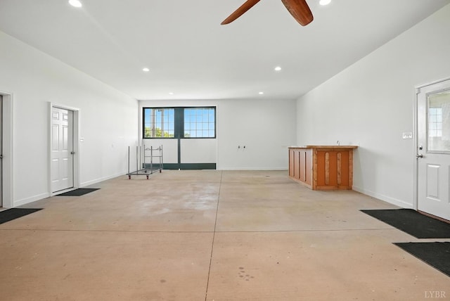 1433 Piney Mountain Rd, Appomattox, VA 24522 - empty room with finished concrete flooring, recessed lighting, and ceiling fan