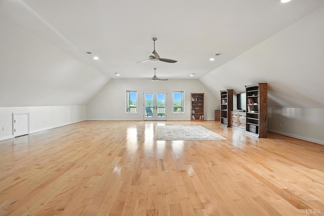 1433 Piney Mountain Rd, Appomattox, VA 24522 - bonus room featuring light wood-style floors, lofted ceiling, ceiling fan, recessed lighting, and french doors