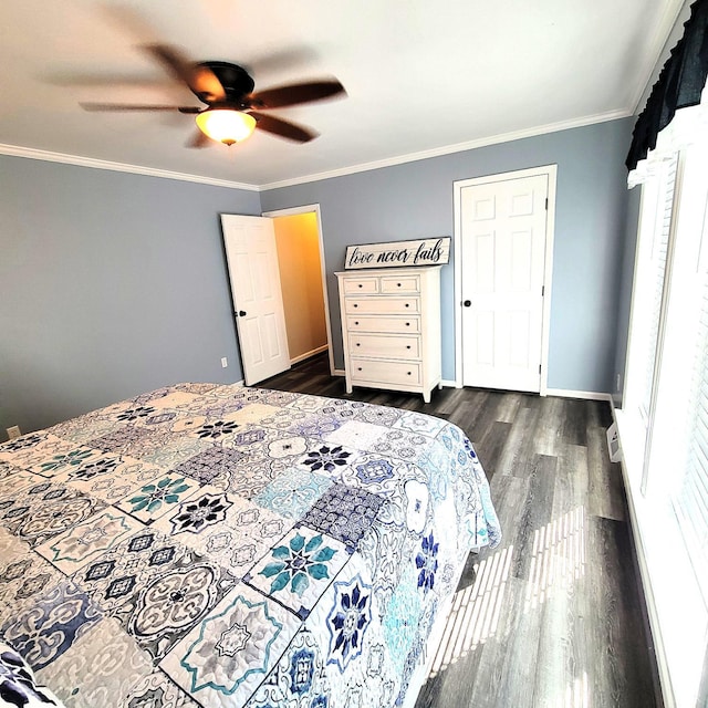 509 Meadowbrook Ln, Rustburg, VA 24588 - bedroom with dark wood finished floors, crown molding, and a ceiling fan