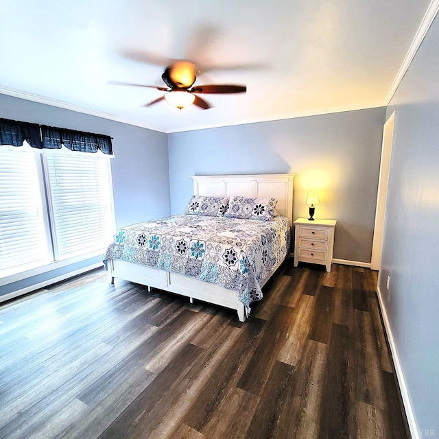 509 Meadowbrook Ln, Rustburg, VA 24588 - bedroom with crown molding, dark wood-style floors, and ceiling fan