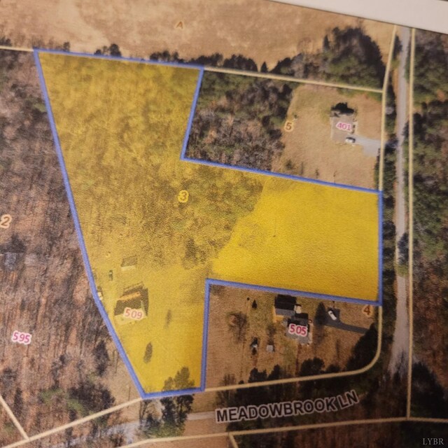 509 Meadowbrook Ln, Rustburg, VA 24588 - aerial view of property's location featuring property parcel outlined
