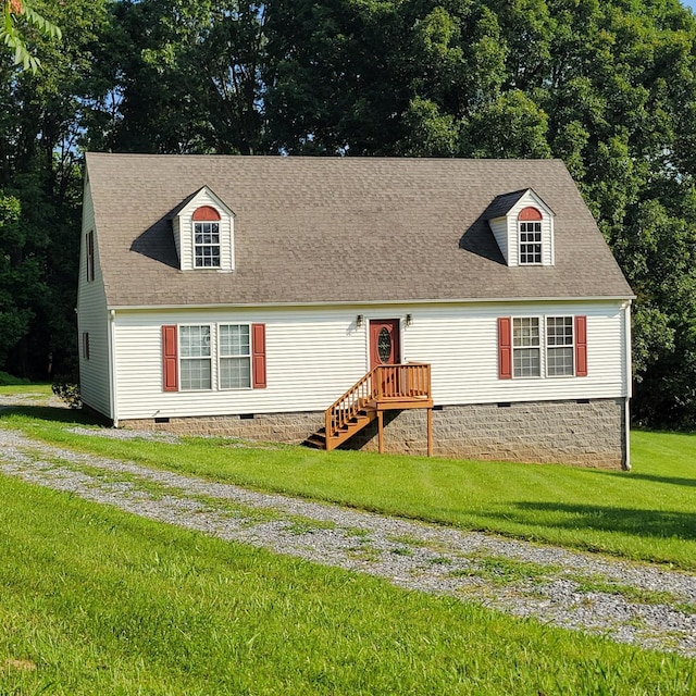 509 Meadowbrook Ln, Rustburg, VA 24588 - cape cod home featuring crawl space, a front lawn, and roof with shingles