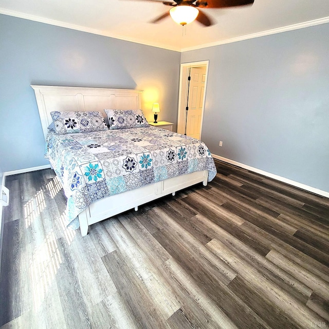 509 Meadowbrook Ln, Rustburg, VA 24588 - bedroom featuring crown molding, dark wood finished floors, and a ceiling fan