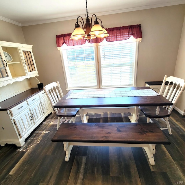 509 Meadowbrook Ln, Rustburg, VA 24588 - dining room with dark wood-type flooring, healthy amount of natural light, a chandelier, and ornamental molding
