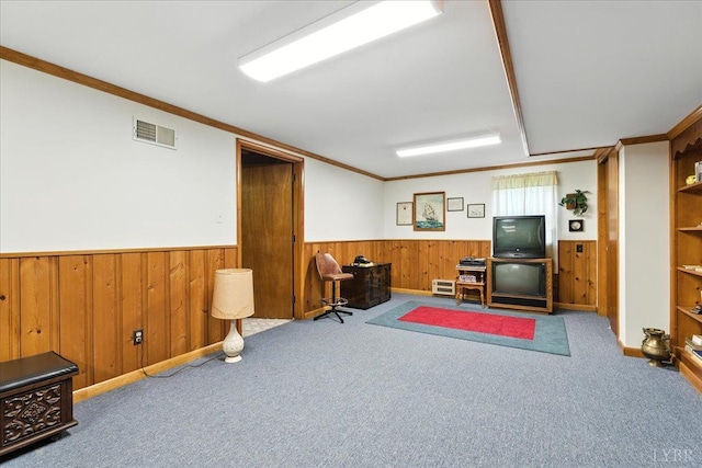 4317 Montgomery Rd, Lynchburg, VA 24503 - sitting room with carpet, wainscoting, wooden walls, and ornamental molding