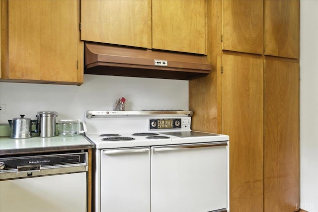 4317 Montgomery Rd, Lynchburg, VA 24503 - kitchen featuring electric range, under cabinet range hood, dishwashing machine, and light countertops