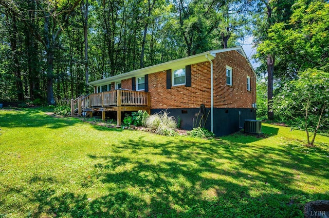 387 Stage Rd, Amherst, VA 24521 - rear view of house featuring a yard, brick siding, and a deck