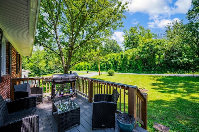 387 Stage Rd, Amherst, VA 24521 - wooden terrace with a lawn, a grill, and view of wooded area