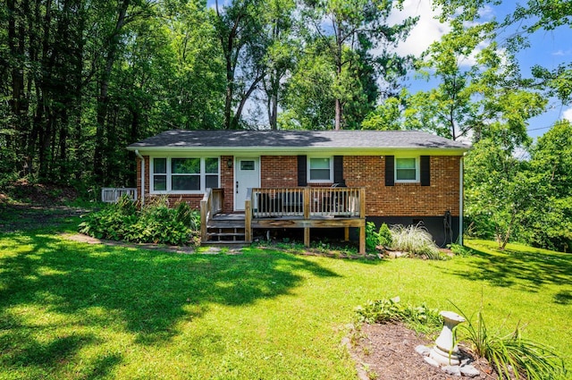 387 Stage Rd, Amherst, VA 24521 - ranch-style house with brick siding, a deck, and a front yard